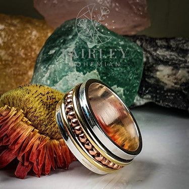 bohemian style spinner ring handmade solid sterling 925 silver